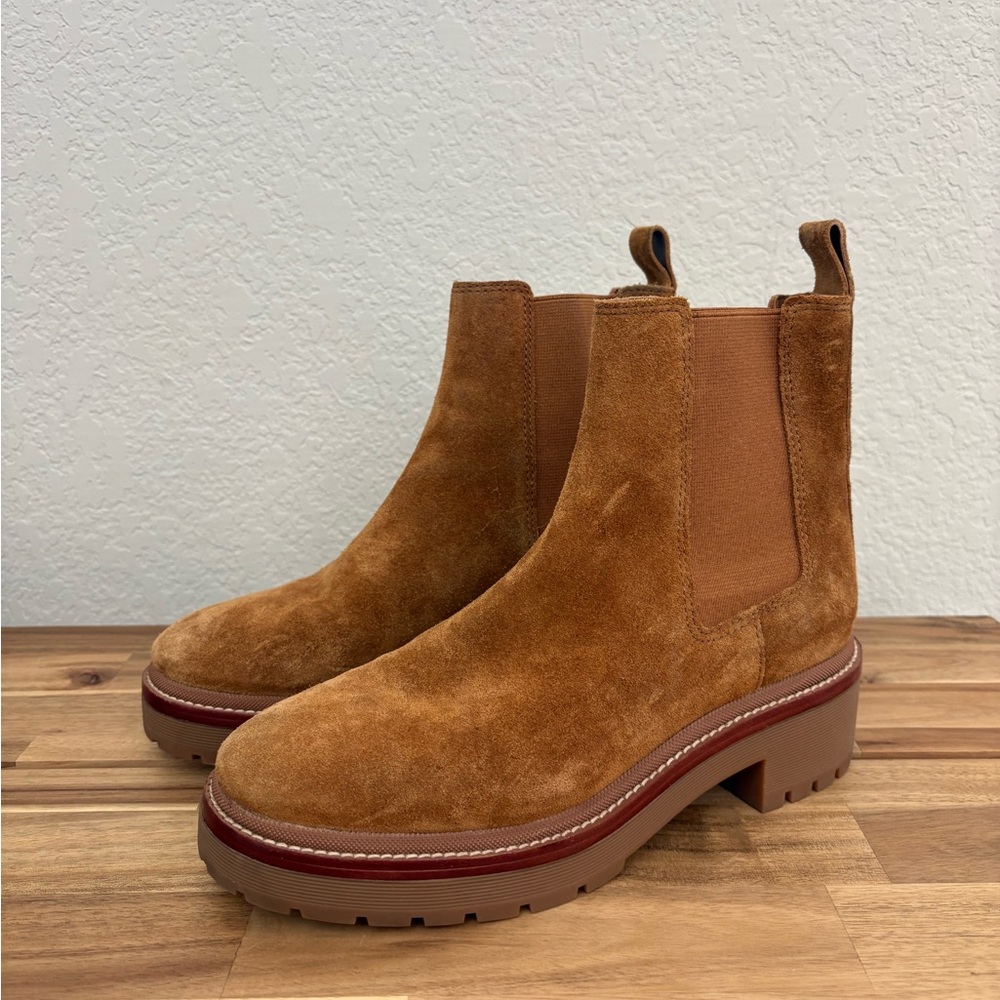 Tory Burch Tan Suede Chelsea Boots